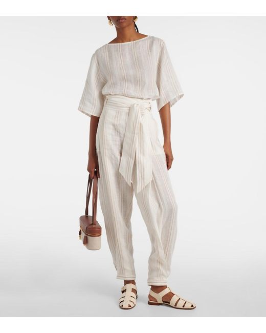 Loro Piana White Mara Striped Linen Top