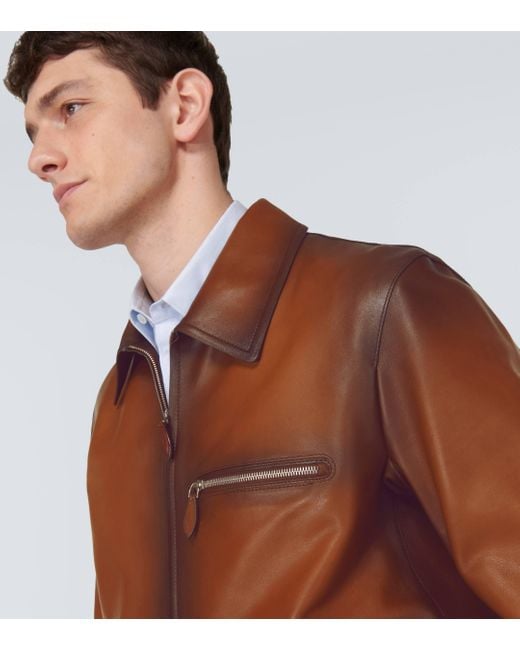 Berluti Brown Patina 1 Jour Leather Blouson Jacket for men