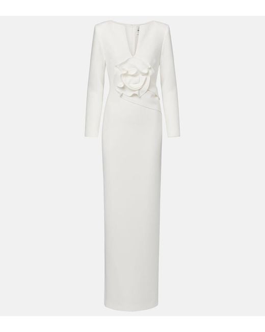 Roland Mouret White Bridal Floral-Applique Cady Gown
