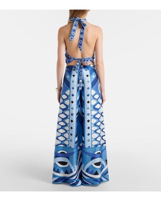 Emilio Pucci Blue Vivara High-Rise Silk Wide-Leg Pants