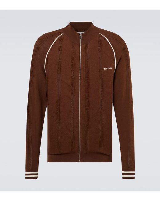 Miu Miu Brown Logo Cotton-Blend Zip-Up Cardigan for men