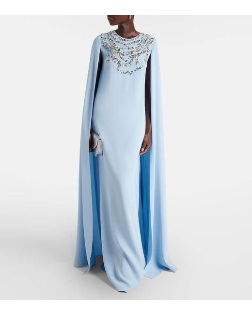 Vestido De Fiesta En Mezcla De Seda Adornado Oscar de la Renta de color Blue