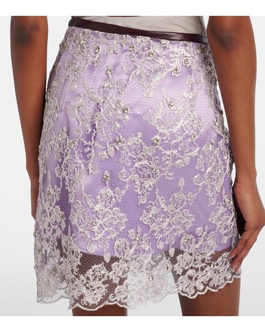 JACQUES WEI Purple Embellished Lace Miniskirt
