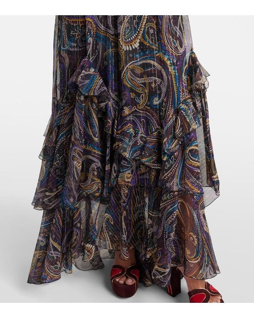 Etro Black Paisley Plisse Silk-Blend Maxi Skirt