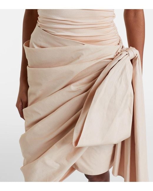 Chloé Natural Bow-Detail Cotton Poplin Midi Skirt