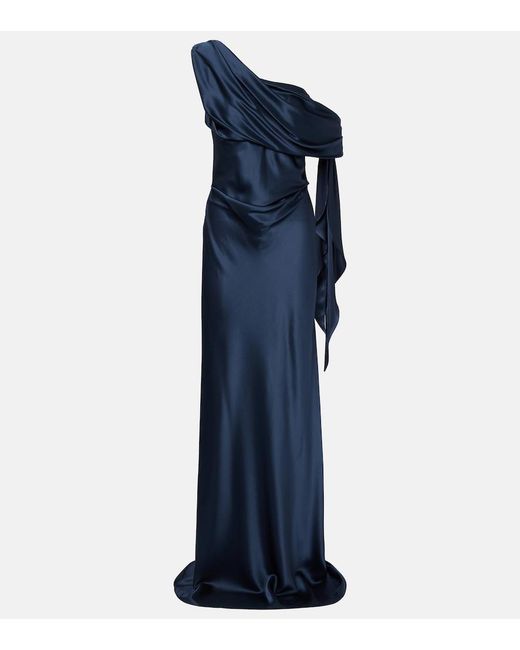 The Sei Blue Draped One-Shoulder Silk Charmeuse Gown