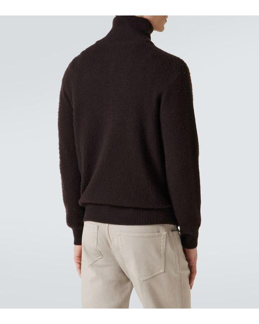Brioni Black Wool And Silk Half-Zip Sweater for men