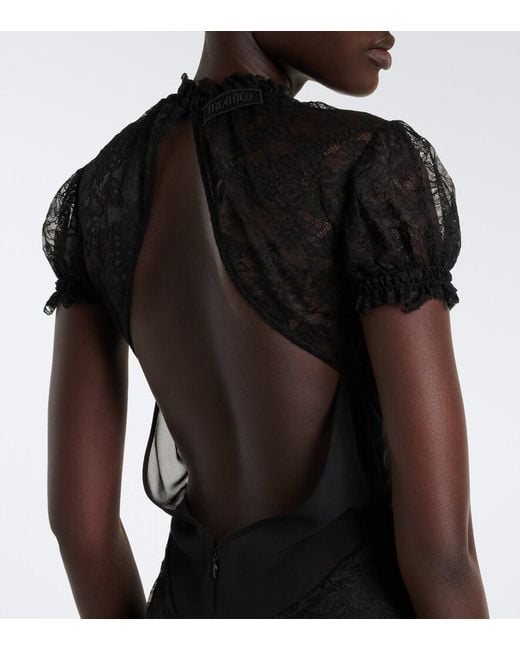 The Attico Black Semi-Sheer Asymmetric Lace Midi Dress