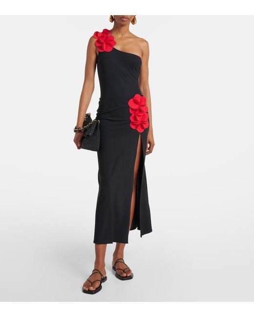 Karla Colletto Black Floral-Applique Beach Cover-Up