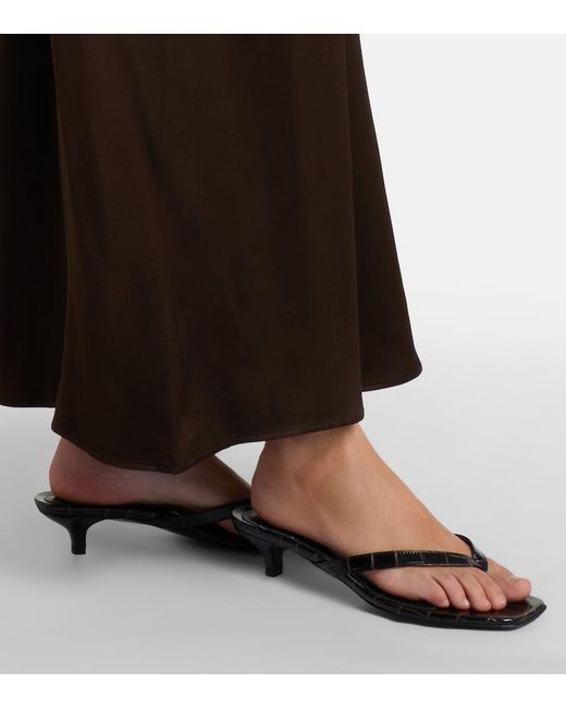 Totême  Gray Croc-Effect Leather Thong Sandals