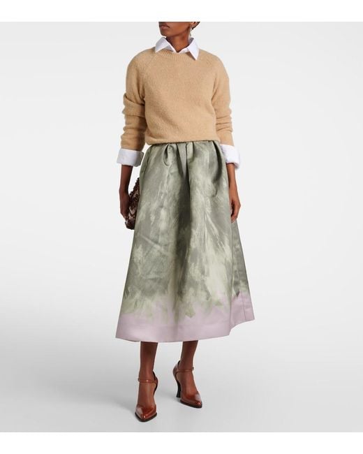 Dries Van Noten Green Satin Midi Skirt