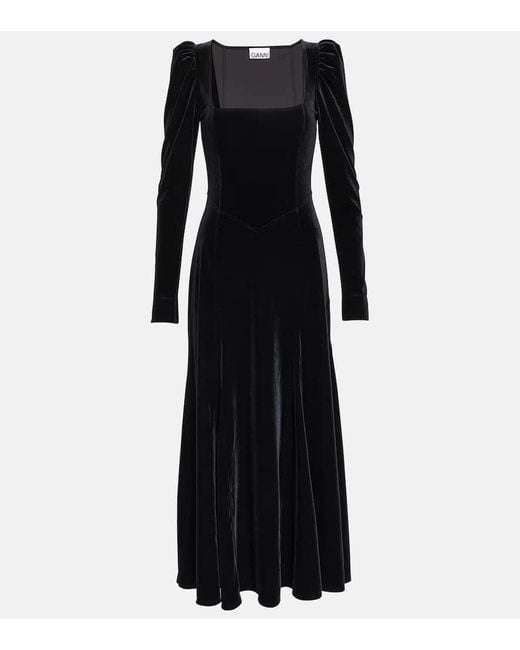 Vestido largo de terciopelo Ganni de color Black