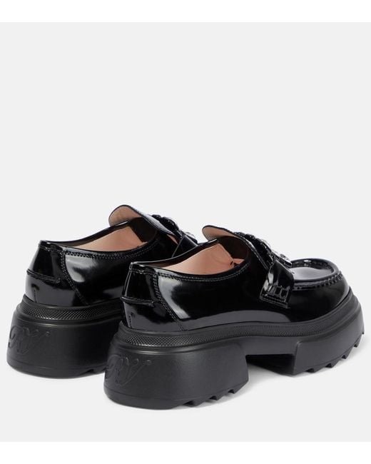Roger Vivier Black Wallaviv Strass Buckle Patent Leather Loafers