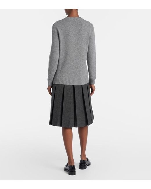 Prada Gray Intarsien-Pullover Aus Kaschmir