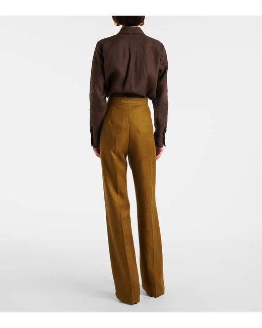 Pantalones Anchos Aversa De Tiro Alto Con Logo Max Mara de color Brown