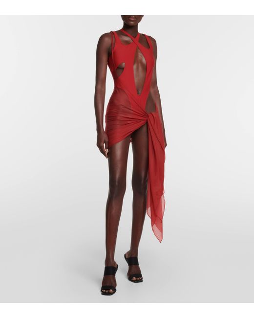 Mugler Red One-shoulder Jersey Beach Cover-up