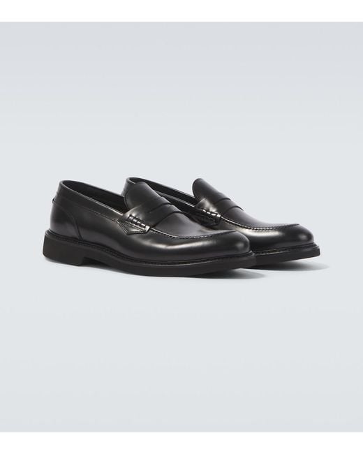 Canali Black Leather Penny Loafers for men