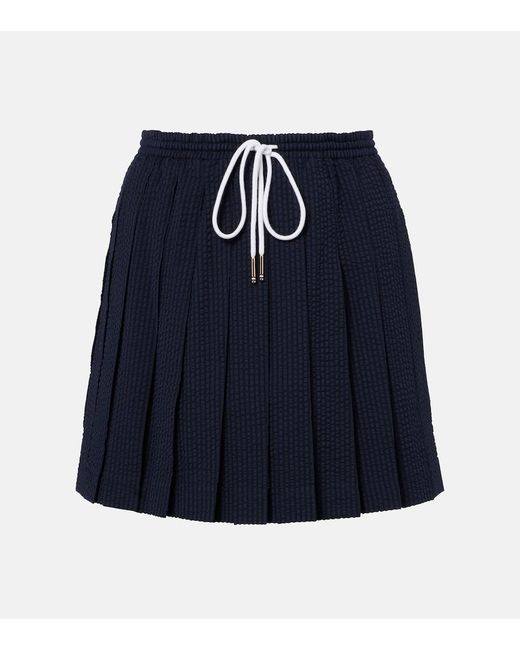 Thom Browne Blue Pleated Striped Wool Miniskirt