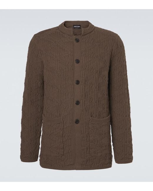 Giorgio Armani Brown Ribbed-Knit Cotton-Blend Cardigan for men