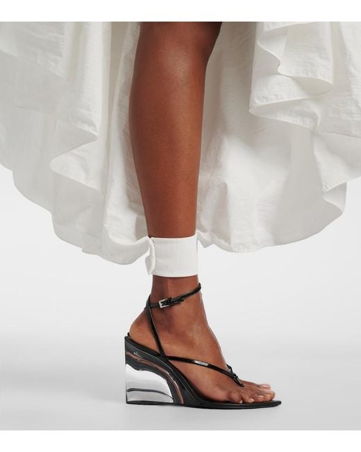 Alaïa Black Patent Leather Wedge Thong Sandals