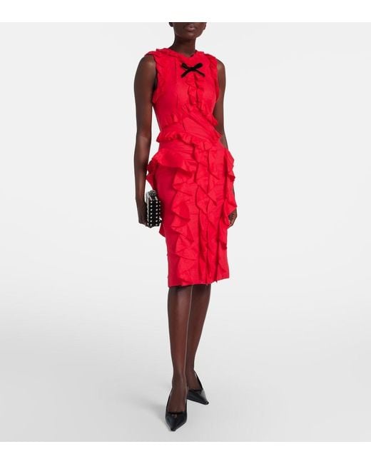 ShuShu/Tong Red Bow-Detail Ruffled Linen Midi Dress