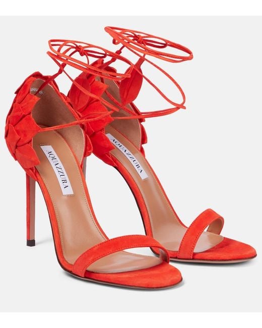 Aquazzura Red Hibiscus 105 Suede Sandals