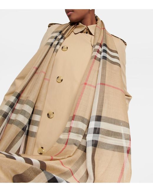 Burberry Checked Wool And Silk Scarf in Metallic | Lyst