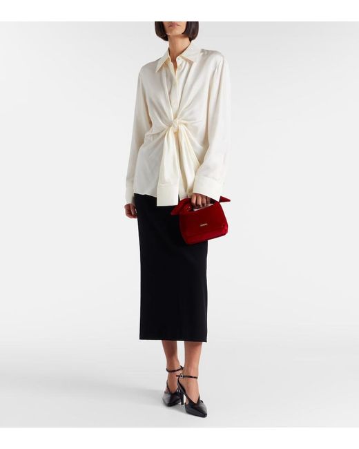 Aquazzura Red Bow Tie Small Velvet Tote Bag