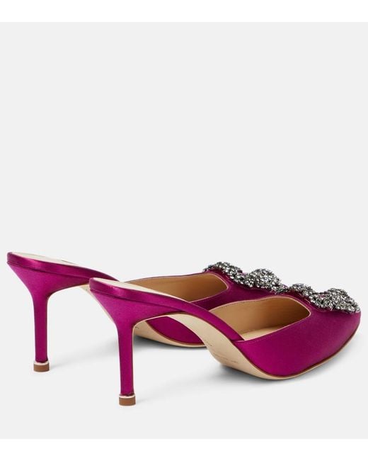 Manolo Blahnik Pink Hangisimu 70 Embellished Satin Mules