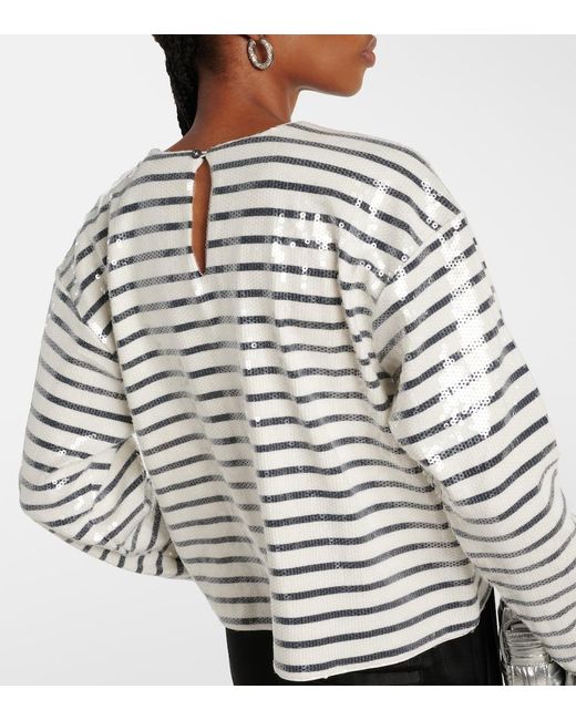 FRAME White Sequined Striped Cotton Top Coat