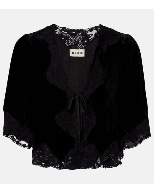 Rixo Black Top Ursula Aus Samt Mit Spitze