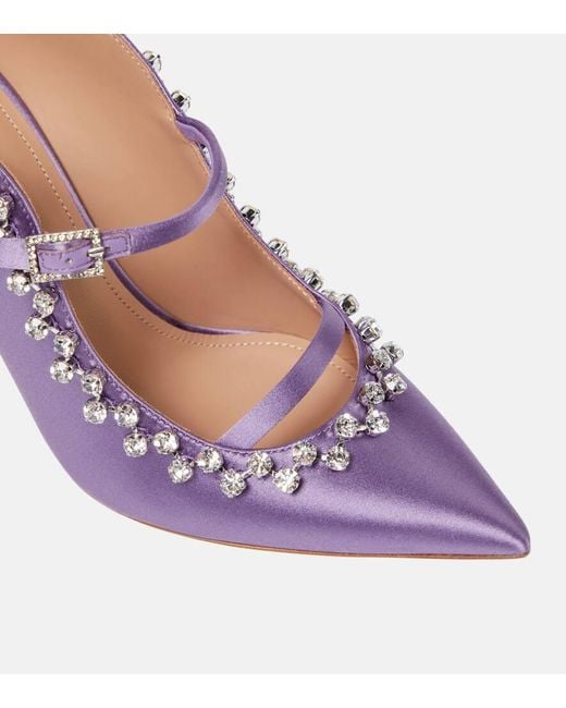 Malone Souliers Purple Gala Embellished Satin Mules