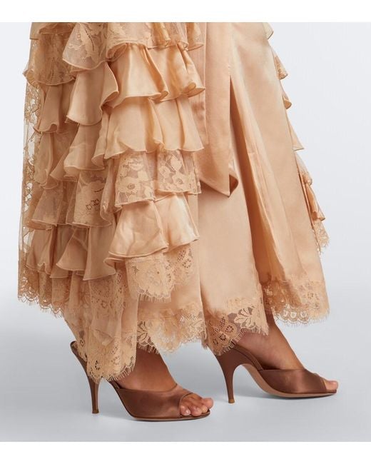 Zimmermann Natural Valiant Ruffled Silk Chiffon Wide-Leg Pants