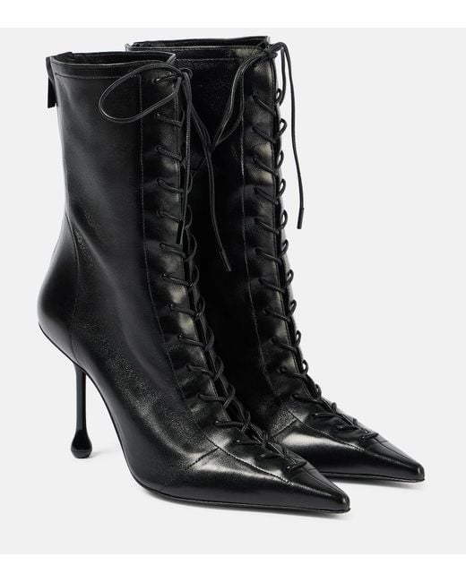 Jimmy Choo Black Scarlett 95 Leather Lace-Up Boots