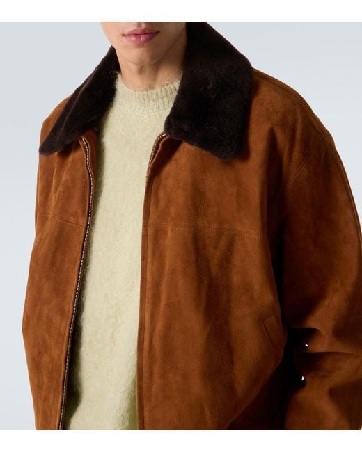 Auralee Brown Shearling-Trimmed Suede Blouson Jacket for men