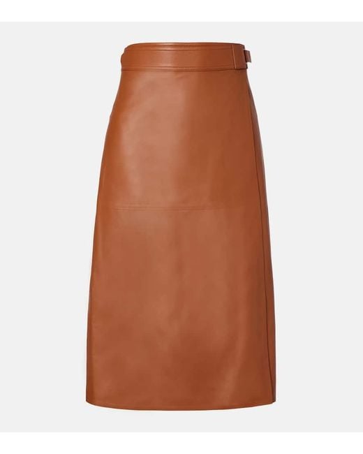 Ralph Lauren Brown Jacqueline Leather Midi Skirt