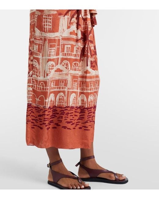 Johanna Ortiz Red Jacquard Midi Dress