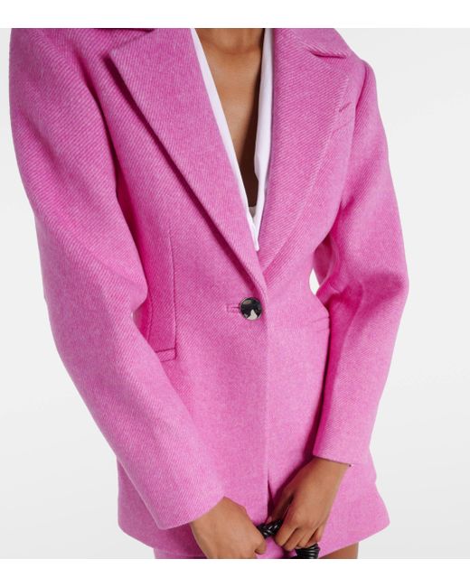 Blazer en laine melangee Ganni en coloris Pink