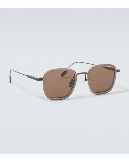 Zegna Brown Square Sunglasses for men
