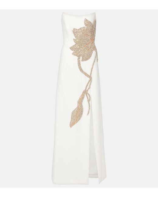 Costarellos White Robe Fara Aus Crepe Mit Kristallen