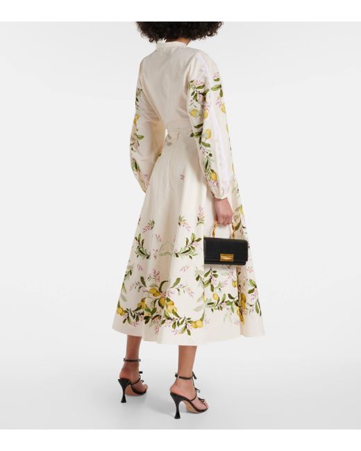 Giambattista Valli Yellow Printed Cotton Poplin Midi Skirt