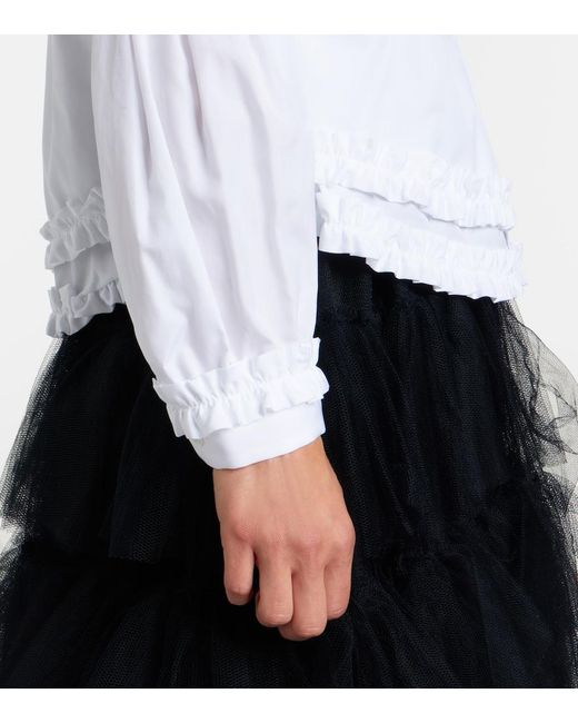 Noir Kei Ninomiya White Bow-Detail Ruffled Cotton Poplin Shirt