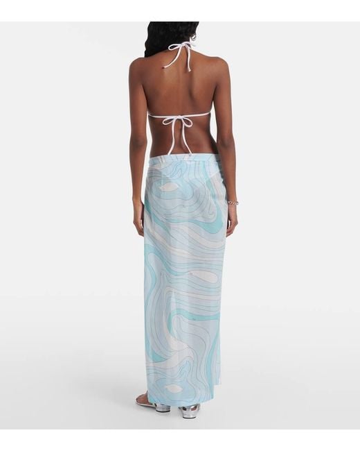 Emilio Pucci Blue Marmo Cotton Muslin Beach Cover-Up
