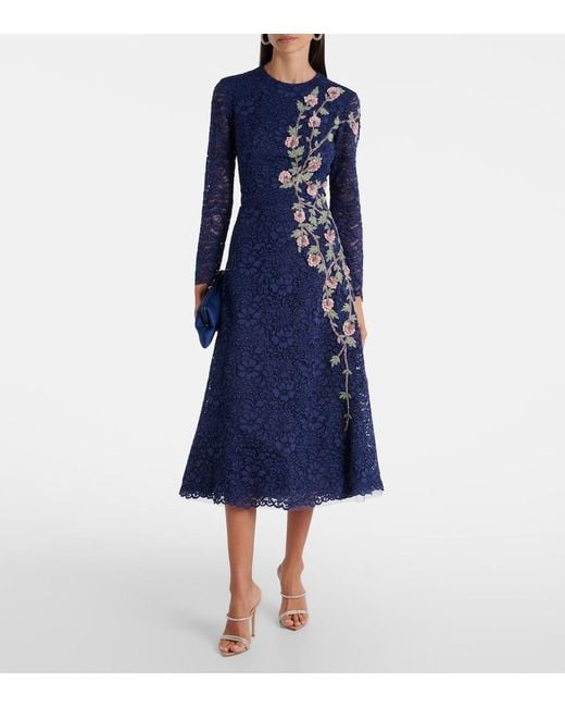 Costarellos Blue Marlena Embellished Lace Cocktail Dress