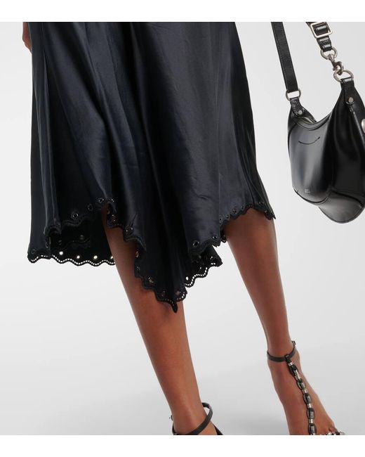 Isabel Marant Black Ayrich Embroidered Silk Midi Dress