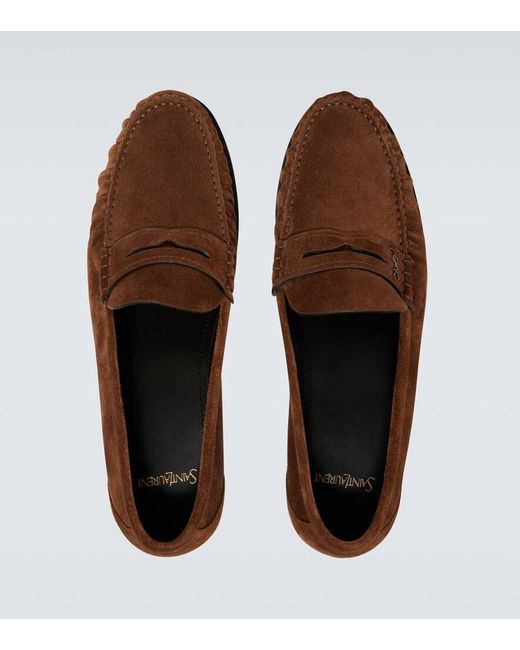Saint Laurent Men's Le Loafer Suede Loafer Brown