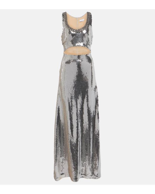 Rabanne Gray Sequined Cutout Maxi Dress