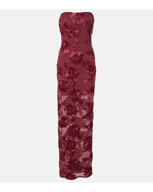 ROTATE BIRGER CHRISTENSEN Floral Embroidered Mesh Maxi Dress