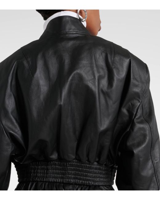 Wardrobe NYC Black Cropped Leather Bomber Jacket