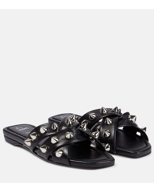 Christian Louboutin Black Miss Spike Club Embellished Leather Slides